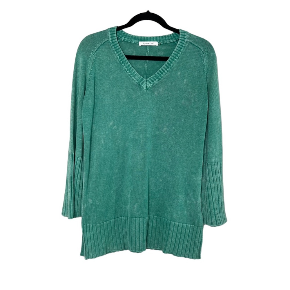 MUSTARD SEED Green V Neck Wide Sleeve Sweater size Medium